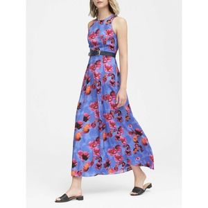 Banana Republic Multi Color Floral Print Seamed Maxi Dress Size 2 Blue/Purple